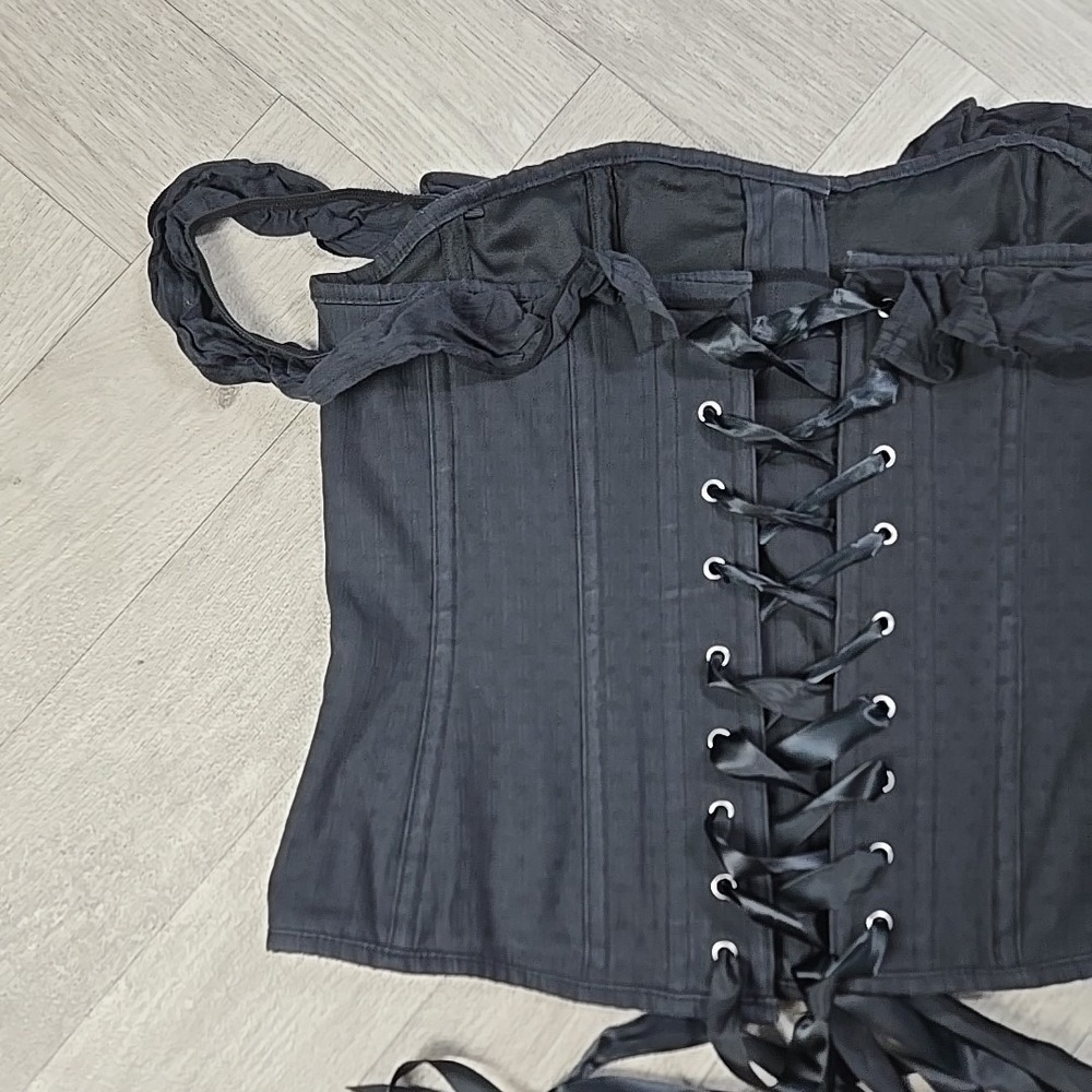 Corset Story Black Textured Cotton Corset Top Off The Shoulder UK 18 US 14 - Picture 15 of 16